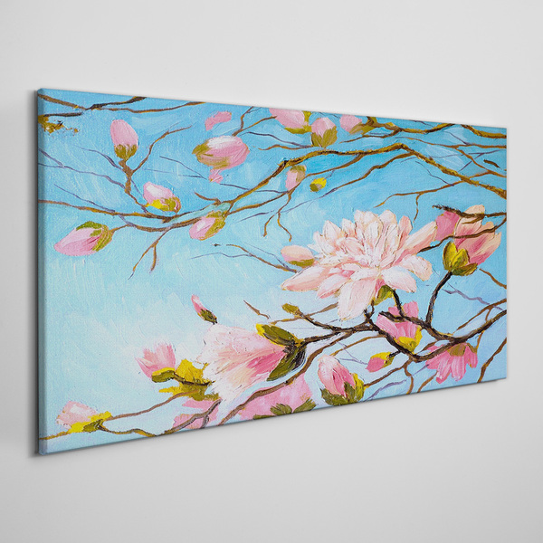 Magnolia flowers on a blue background Canvas wall art