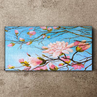 Magnolia flowers on a blue background Canvas wall art