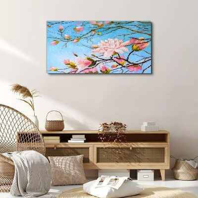 Magnolia flowers on a blue background Canvas wall art