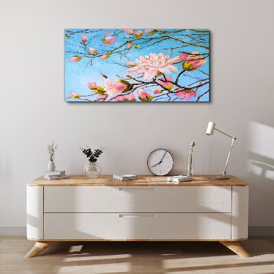 Magnolia flowers on a blue background Canvas wall art
