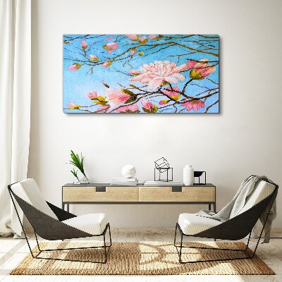 Magnolia flowers on a blue background Canvas wall art