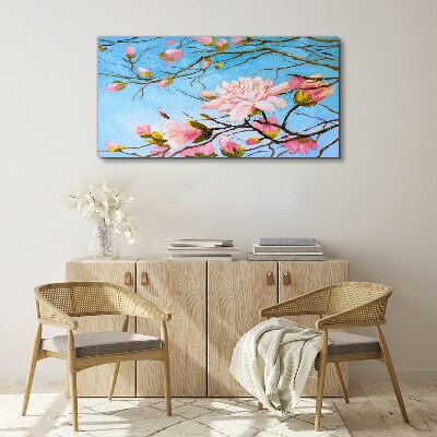 Magnolia flowers on a blue background Canvas wall art