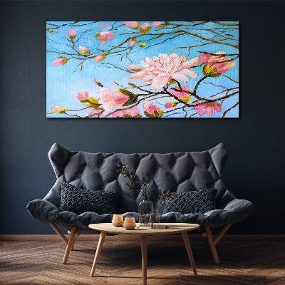 Magnolia flowers on a blue background Canvas wall art