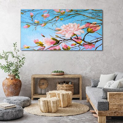 Magnolia flowers on a blue background Canvas wall art