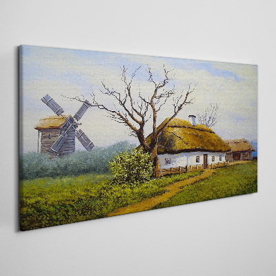 Painting village hut mill Canvas print