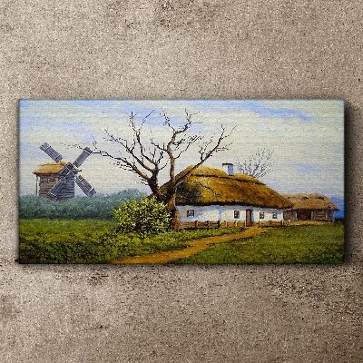 Painting village hut mill Canvas print