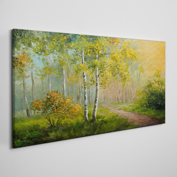 Forest path into golden mist Canvas wall art