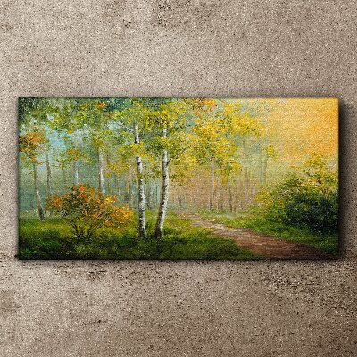 Forest path into golden mist Canvas wall art