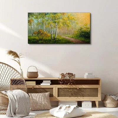 Forest path into golden mist Canvas wall art