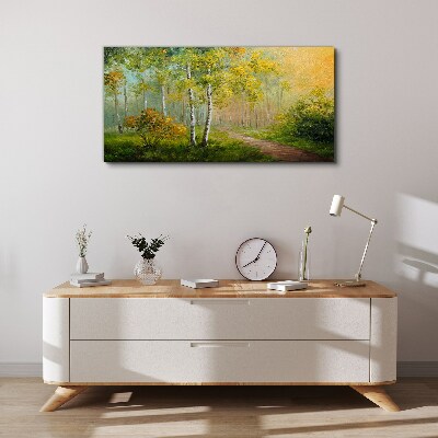 Forest path into golden mist Canvas wall art