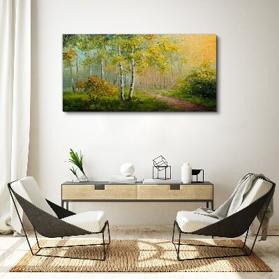 Forest path into golden mist Canvas wall art