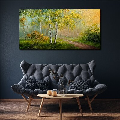 Forest path into golden mist Canvas wall art