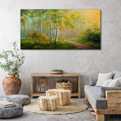 Forest path into golden mist Canvas wall art