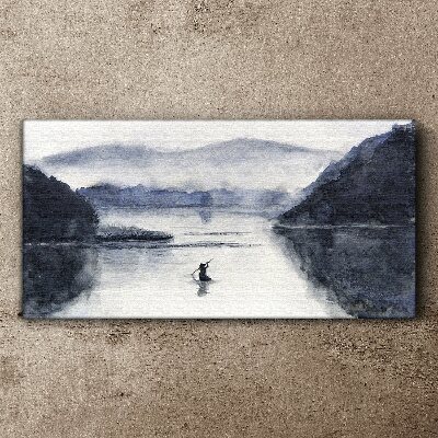 Watercolor boat fisherman Canvas print