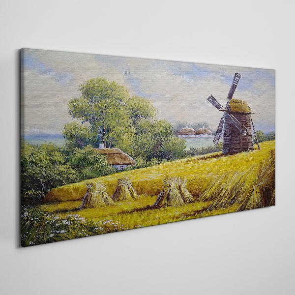 Rural landscape with a windmill Print on canvas