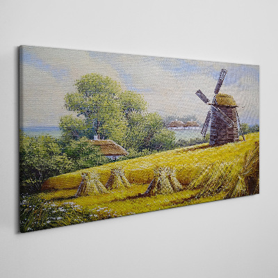 Rural landscape with a windmill Print on canvas