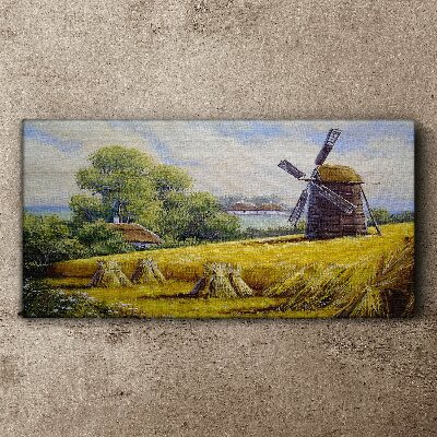 Rural landscape with a windmill Print on canvas