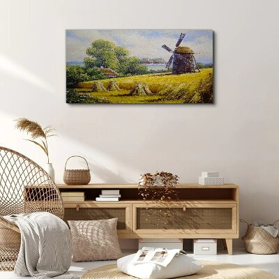 Rural landscape with a windmill Print on canvas