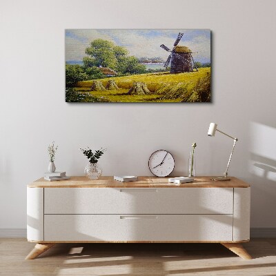 Rural landscape with a windmill Print on canvas