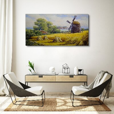 Rural landscape with a windmill Print on canvas
