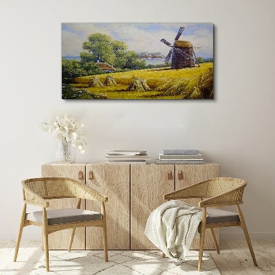Rural landscape with a windmill Print on canvas