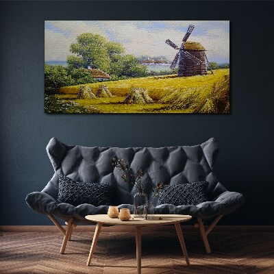 Rural landscape with a windmill Print on canvas
