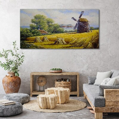 Rural landscape with a windmill Print on canvas