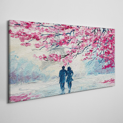 A spring walk under the blooming trees Print on canvas