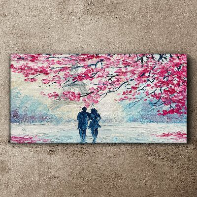 A spring walk under the blooming trees Print on canvas