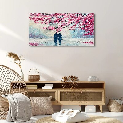 A spring walk under the blooming trees Print on canvas