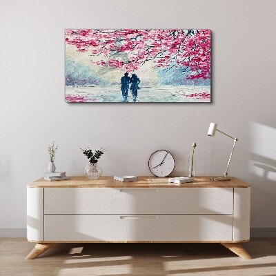 A spring walk under the blooming trees Print on canvas