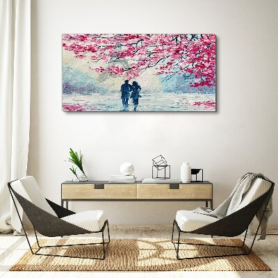 A spring walk under the blooming trees Print on canvas