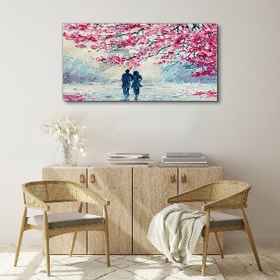 A spring walk under the blooming trees Print on canvas