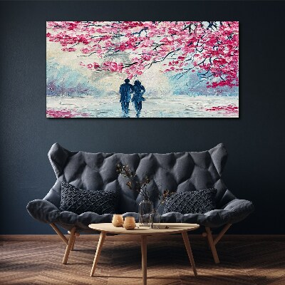A spring walk under the blooming trees Print on canvas