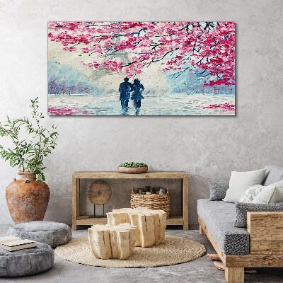 A spring walk under the blooming trees Print on canvas