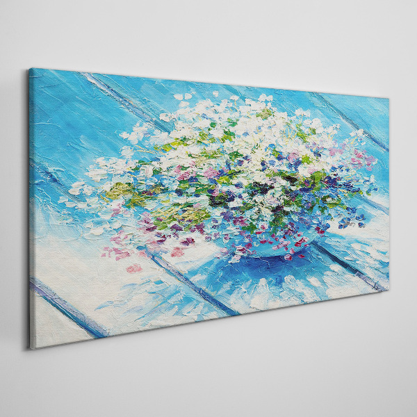 Floral composition on a blue background Canvas wall art