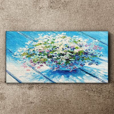 Floral composition on a blue background Canvas wall art