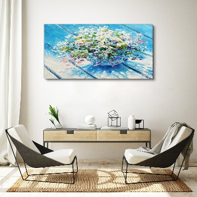 Floral composition on a blue background Canvas wall art
