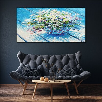 Floral composition on a blue background Canvas wall art