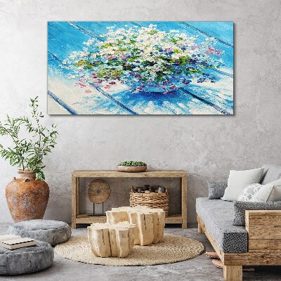 Floral composition on a blue background Canvas wall art