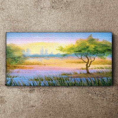 Morning calm by the lake Print on canvas