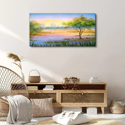 Morning calm by the lake Print on canvas