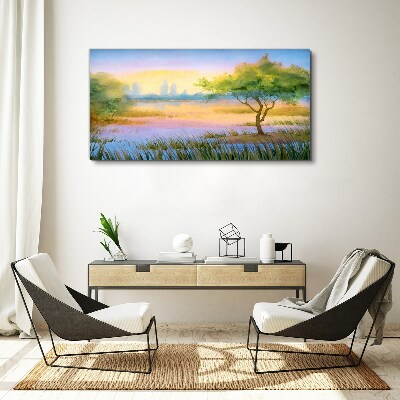 Morning calm by the lake Print on canvas