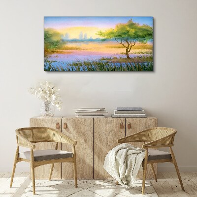 Morning calm by the lake Print on canvas