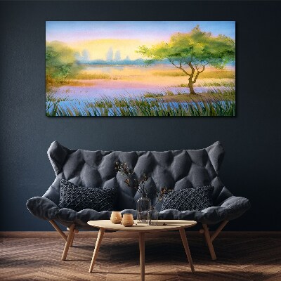 Morning calm by the lake Print on canvas
