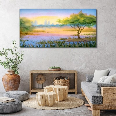 Morning calm by the lake Print on canvas