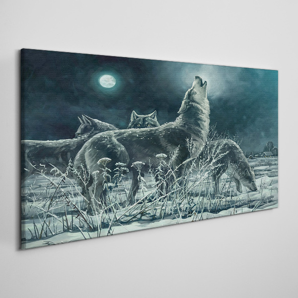 Wolves Under the Moon Canvas wall art