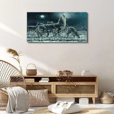 Wolves Under the Moon Canvas wall art
