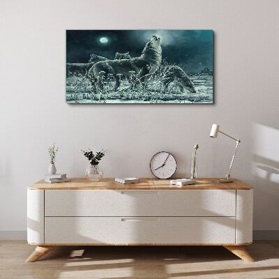 Wolves Under the Moon Canvas wall art