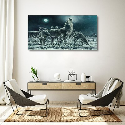 Wolves Under the Moon Canvas wall art